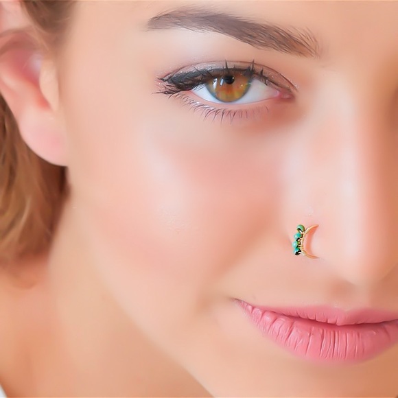 Turquoise Picasso Wire Wrapped Nose Ring &/or Cartilage Helix Hoop Earring 20G - Picture 4 of 8